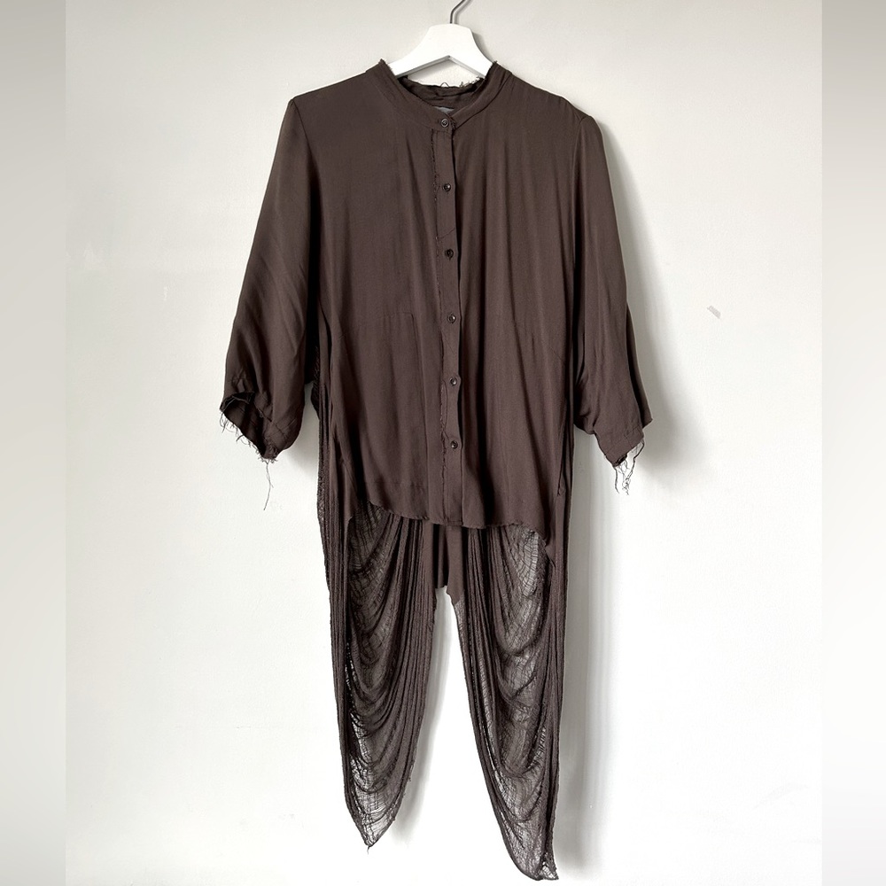 Raquel Allegra | backless shredded long button down